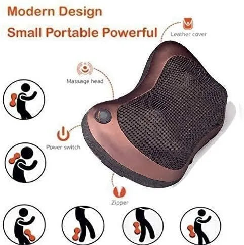Car Massage Pillow Electric Shiatsu Massager – 4D Rotating Nodes, Heat Function (45°C), 3 Speed Levels, Neck Back Shoulder Body Pain Relief Cushion for Home & Car Use