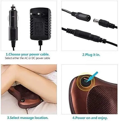 Car Massage Pillow Electric Shiatsu Massager – 4D Rotating Nodes, Heat Function (45°C), 3 Speed Levels, Neck Back Shoulder Body Pain Relief Cushion for Home & Car Use