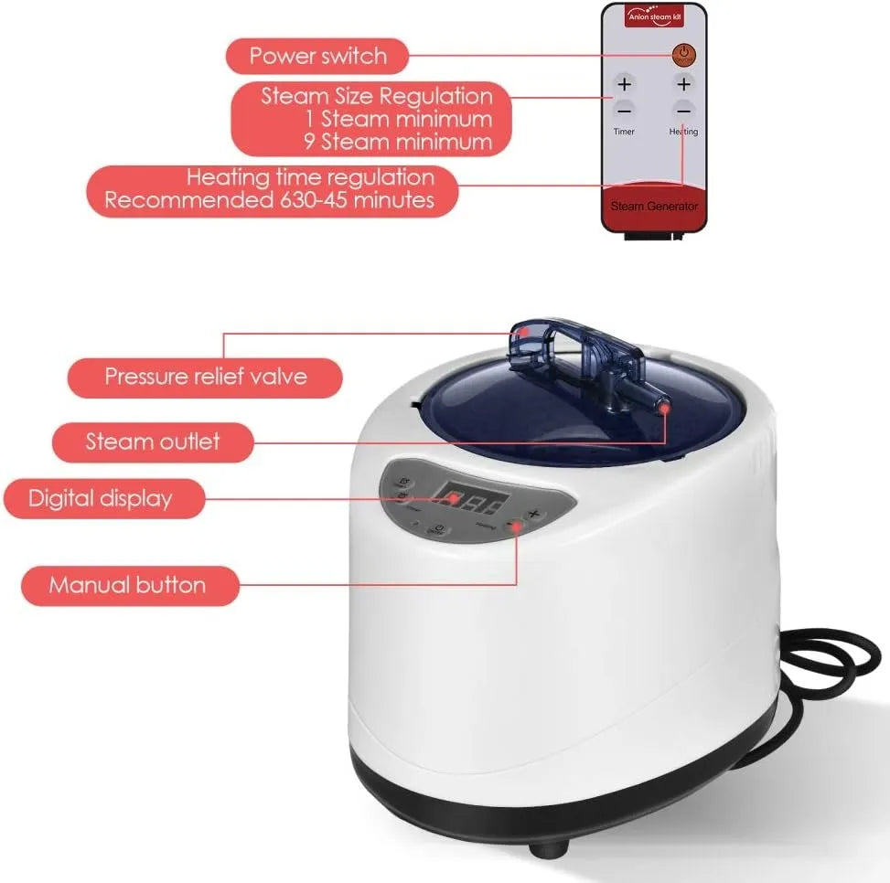Portable Home Sauna Steam Box 1000W 220V with 9 Temperature Levels, Timer, Anti-Dry & Leak Protection, Explosion Safe Design, 80×80×98cm Folding Sauna Tent with Intelligent Remote Control & Steamer
