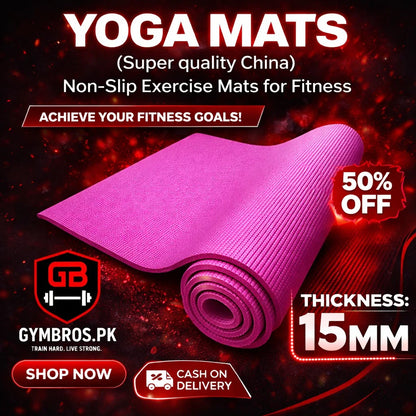 Yoga Mats (Super Quality China) Non-Slip Exercise Mat for Fitness, Gym & Home Workout – 8mm / 10mm / 15mm Thickness, Durable PVC Material, Comfortable Cushioning for Yoga, Pilates & Exercise Training