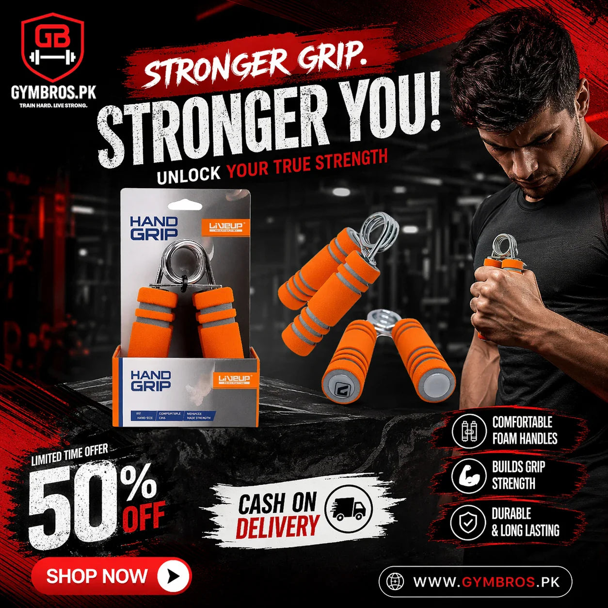 LiveUp Hand Grip Strengthener Set (2 PCS) LS3102B | Adjustable 10–20kg Resistance for Hand, Wrist & Forearm Exercise with Non-Slip Foam Handles
