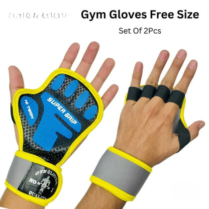 Anti-Slip Half Finger Gym Gloves with Wrist Support Breathable Weightlifting Fitness Gloves for Men & Women Workout, Cross Training, Deadlifts & Pull-Ups (2 Pcs Set)