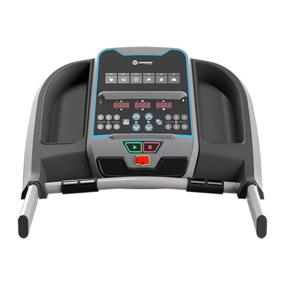 HORIZON TR5.0 Foldable Treadmill with 2.0HP DC Motor, 3 LED Windows, RATING: 220-240 V- / 7A, 0–16 KPH Speed, 0–10% Incline, Bluetooth Speakers, 35 Workout Programs & 113KG Capacity Home Cardio Running Machine