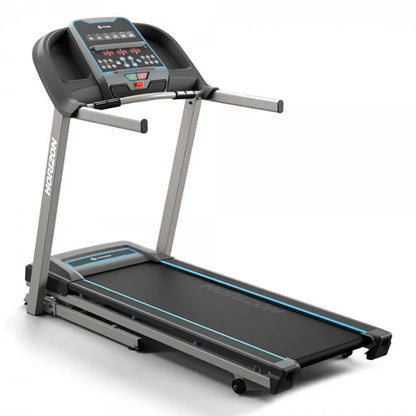 HORIZON TR5.0 Foldable Treadmill with 2.0HP DC Motor, 3 LED Windows, RATING: 220-240 V- / 7A, 0–16 KPH Speed, 0–10% Incline, Bluetooth Speakers, 35 Workout Programs & 113KG Capacity Home Cardio Running Machine