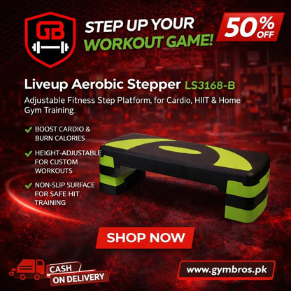 Liveup Aerobic Stepper LS3168 Series – Professional Height-Adjustable Exercise Platform | Small (Orange), Medium (Green) & Large (Blue) for Cardio & Plyometrics