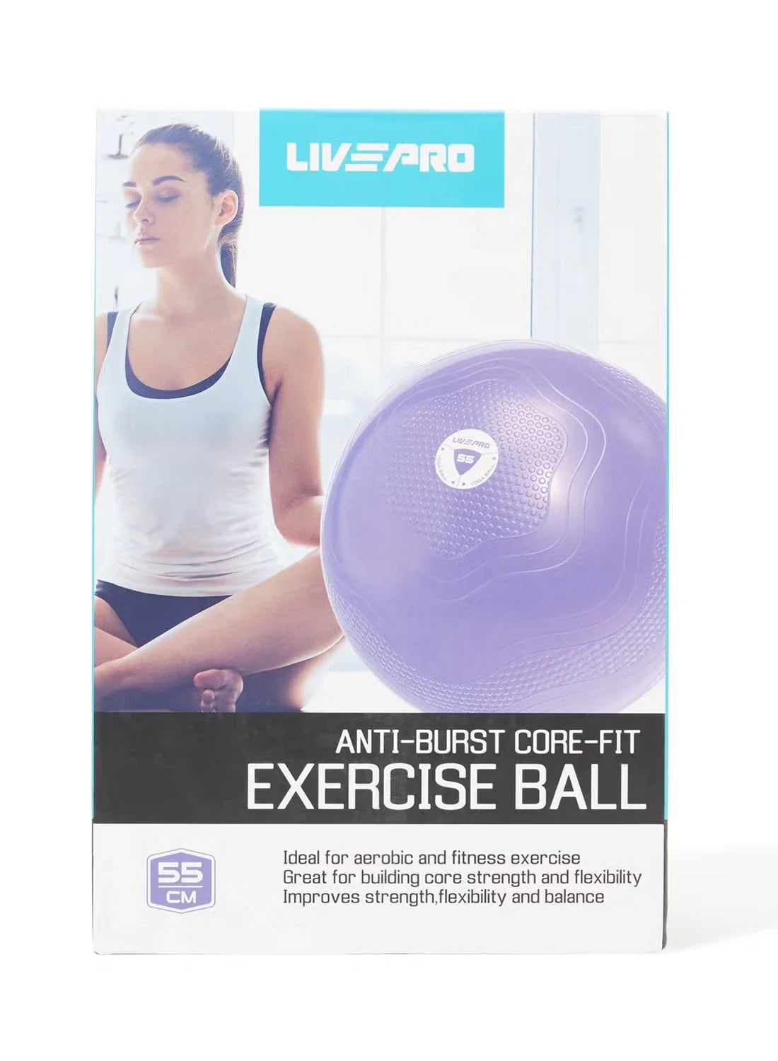 LivePro Anti-Burst Exercise Gym Ball – Professional Stability Ball for Yoga & Core Training (55cm Purple, 65cm Blue, 75cm Black)