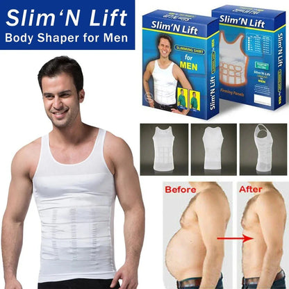 Men Slimming Vest Body Shaper (Black & White) | Slim Fit Compression Shirt for Tummy Control & Fat Burning – Sizes M, L, XL, 2XL