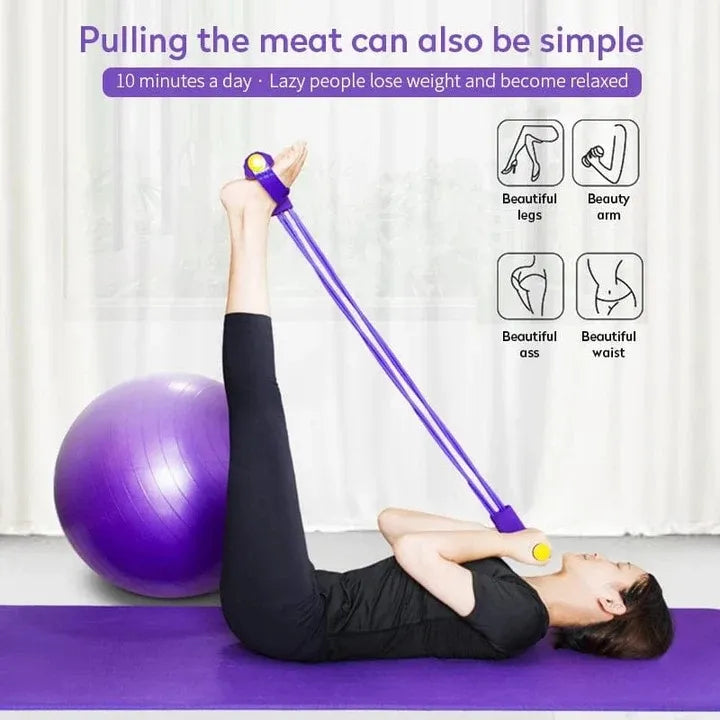 4 Tube Elastic Sit-Up Pull Rope Resistance Band | High Elastic Latex Abdominal Exerciser with Foam Handles for Workout, Fitness, Pilates & Physio Training