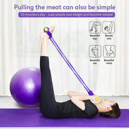 4 Tube Elastic Sit-Up Pull Rope Resistance Band | High Elastic Latex Abdominal Exerciser with Foam Handles for Workout, Fitness, Pilates & Physio Training