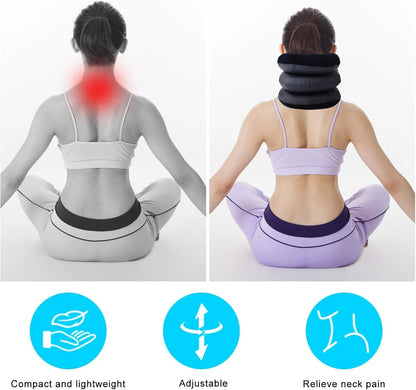 Inflatable Cervical Neck Traction Device with 3-Layer Adjustable Air Support, Soft Flocked Fabric, Manual Air Pump & Universal Adjustable Strap for Neck Pain Relief, Posture Correction & Cervical Support