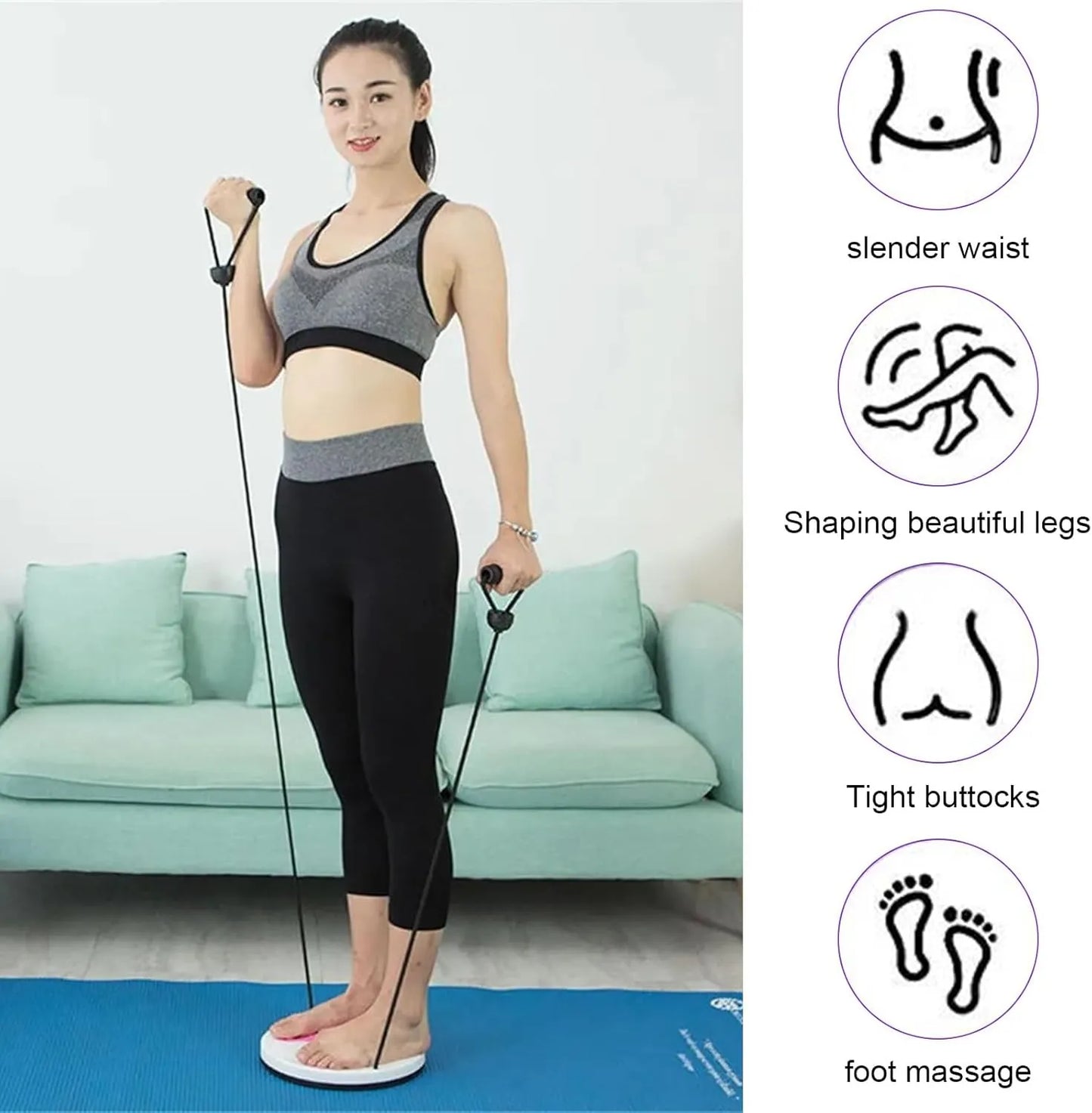 Magnetic Waist Twisting Disc with Pull Rope, 8 Built-in Magnets, Elastic Resistance Bands & Anti-Slip Foot Massage Surface for Waist Slimming, Body Shaping & Home Fitness Workout