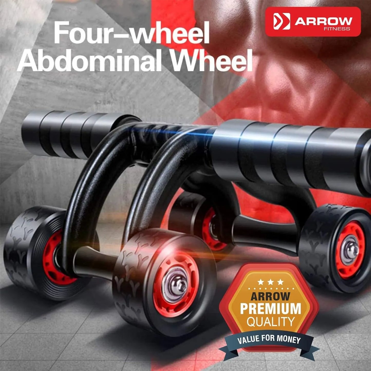 4-Wheel Ab Roller Abdominal Workout Equipment with EVA Grip, Steel Frame & PP/PVC Wheels, 30cm Body, 5.8cm Wide Wheels for Core Strength Training Fitness Roller for Abs, Arms & Home Gym Exercise