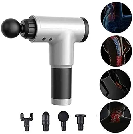 Fascial Gun Deep Muscle Massager 7.4V 12V 2000mAh Li-ion Battery 1800–3200 RPM 5 Speed 6 Level Adjustment Deep Tissue Massage Gun with 4 Heads for Muscle Pain Relief & Recovery