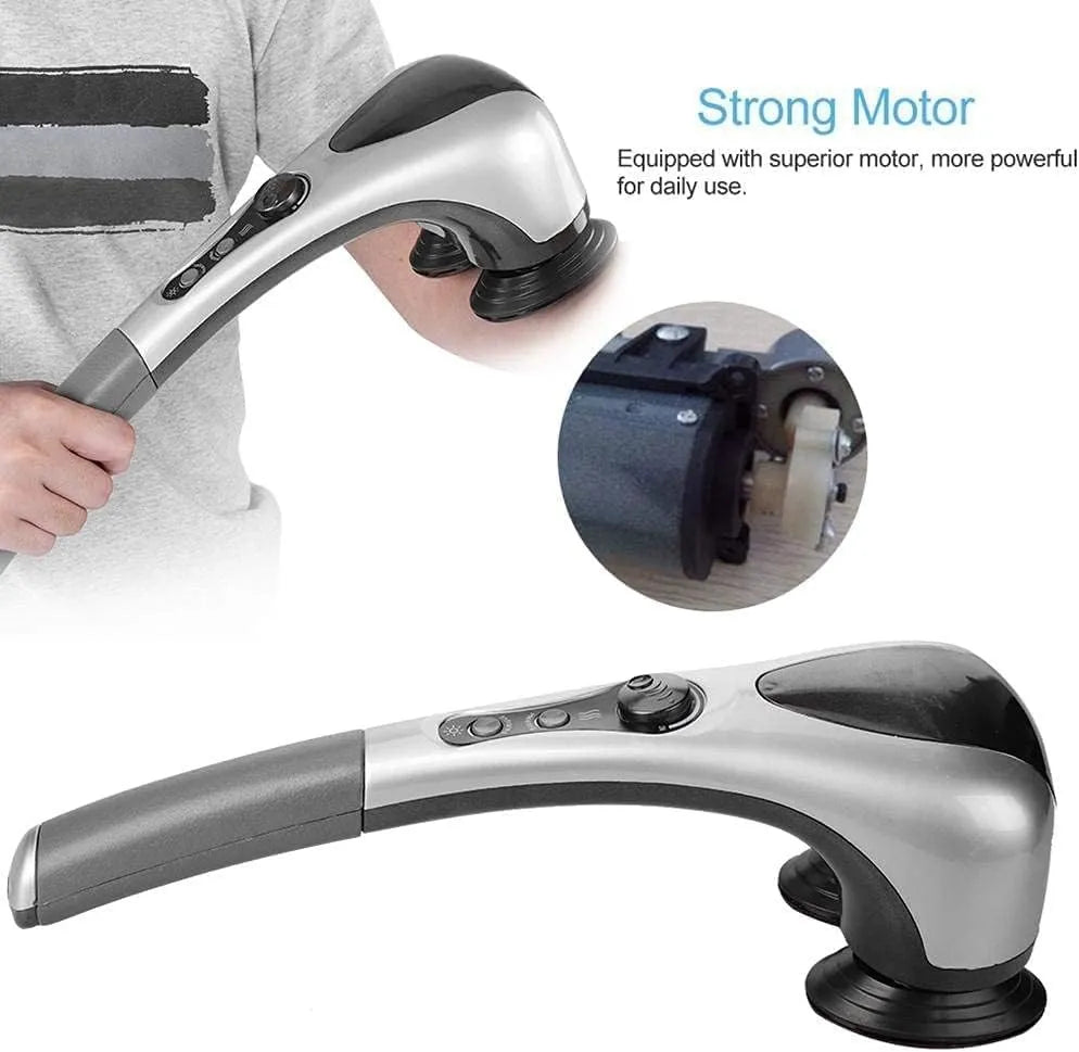 Double Head Full Body Massager, 20W, AC 220–240V, Far Infrared Heating, Dual Massage Heads, Stepless Speed Control, Tapping Massage, 1.5m Power Cord, 42 x 14.5 x 14 cm, Electric Massager for Neck, Back, Shoulder Pain Relief, Deep Tissue Relaxation