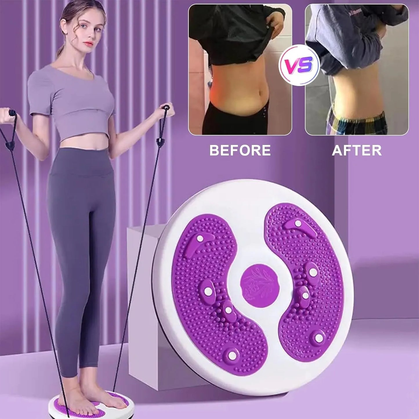 Magnetic Waist Twisting Disc with Pull Rope, 8 Built-in Magnets, Elastic Resistance Bands & Anti-Slip Foot Massage Surface for Waist Slimming, Body Shaping & Home Fitness Workout