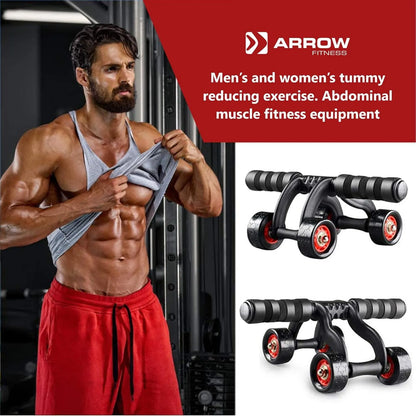 4-Wheel Ab Roller Abdominal Workout Equipment with EVA Grip, Steel Frame & PP/PVC Wheels, 30cm Body, 5.8cm Wide Wheels for Core Strength Training Fitness Roller for Abs, Arms & Home Gym Exercise