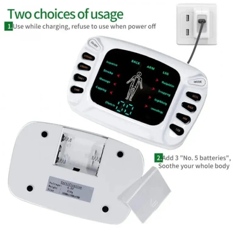 Blueidea BLD-321 Electronic Pulse Massager 8 Therapy Modes Digital Display Acupuncture Massage Device with 4 Electrode Pads, 15 Intensity Levels, Infrared Therapy for Pain Relief, Slimming & Muscle Recovery