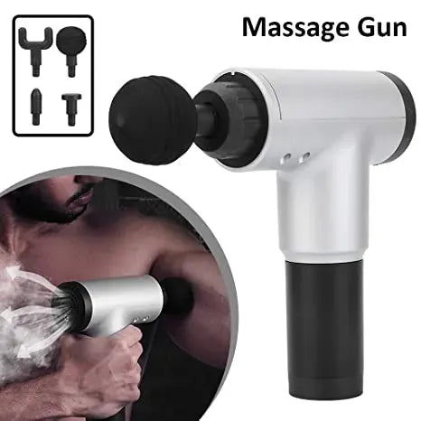 Fascial Gun Deep Muscle Massager 7.4V 12V 2000mAh Li-ion Battery 1800–3200 RPM 5 Speed 6 Level Adjustment Deep Tissue Massage Gun with 4 Heads for Muscle Pain Relief & Recovery