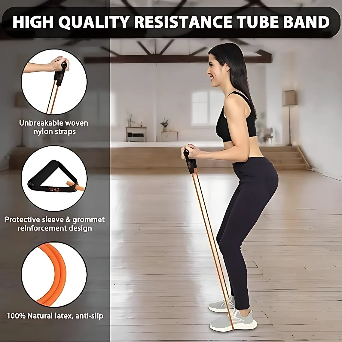 Liveup LS3201 Resistance Tube Band 48-Inch Natural Latex Exercise Band with Foam Handles | Light, Medium & Heavy Resistance for Strength Training, Home Workout & Fitness
