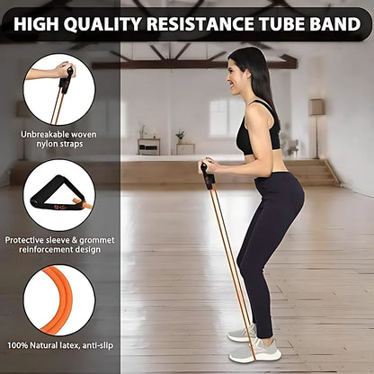Liveup LS3201 Resistance Tube Band 48-Inch Natural Latex Exercise Band with Foam Handles | Light, Medium & Heavy Resistance for Strength Training, Home Workout & Fitness