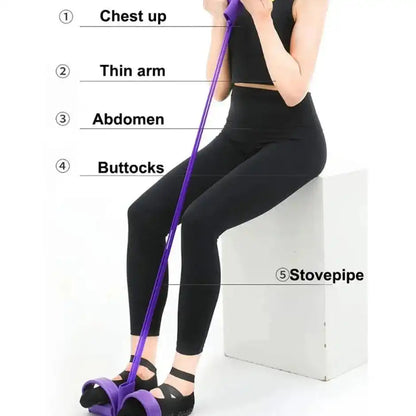 4 Tube Elastic Sit-Up Pull Rope Resistance Band | High Elastic Latex Abdominal Exerciser with Foam Handles for Workout, Fitness, Pilates & Physio Training