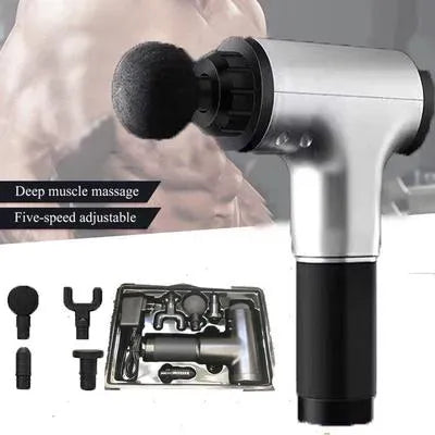 Fascial Gun Deep Muscle Massager 7.4V 12V 2000mAh Li-ion Battery 1800–3200 RPM 5 Speed 6 Level Adjustment Deep Tissue Massage Gun with 4 Heads for Muscle Pain Relief & Recovery