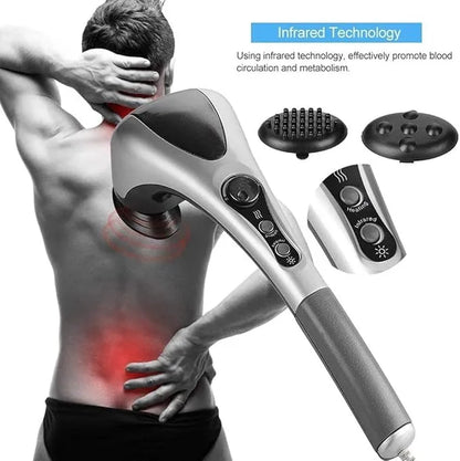 Double Head Full Body Massager, 20W, AC 220–240V, Far Infrared Heating, Dual Massage Heads, Stepless Speed Control, Tapping Massage, 1.5m Power Cord, 42 x 14.5 x 14 cm, Electric Massager for Neck, Back, Shoulder Pain Relief, Deep Tissue Relaxation