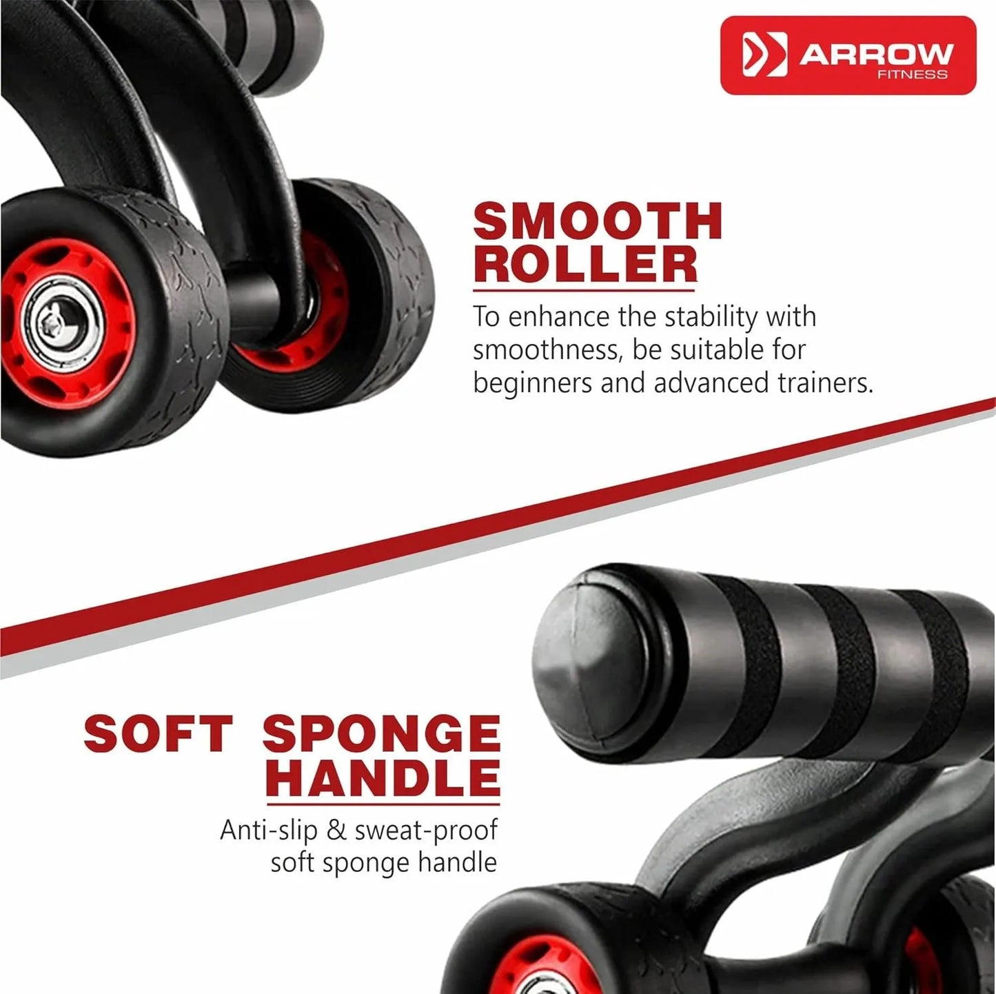 4-Wheel Ab Roller Abdominal Workout Equipment with EVA Grip, Steel Frame & PP/PVC Wheels, 30cm Body, 5.8cm Wide Wheels for Core Strength Training Fitness Roller for Abs, Arms & Home Gym Exercise
