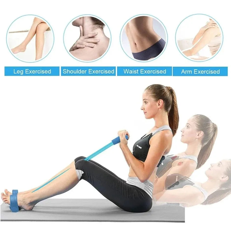 4 Tube Elastic Sit-Up Pull Rope Resistance Band | High Elastic Latex Abdominal Exerciser with Foam Handles for Workout, Fitness, Pilates & Physio Training