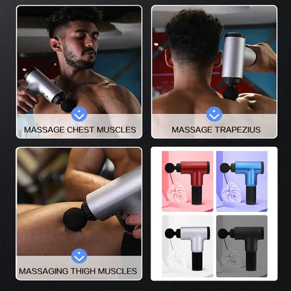 Fascial Gun Deep Muscle Massager 7.4V 12V 2000mAh Li-ion Battery 1800–3200 RPM 5 Speed 6 Level Adjustment Deep Tissue Massage Gun with 4 Heads for Muscle Pain Relief & Recovery