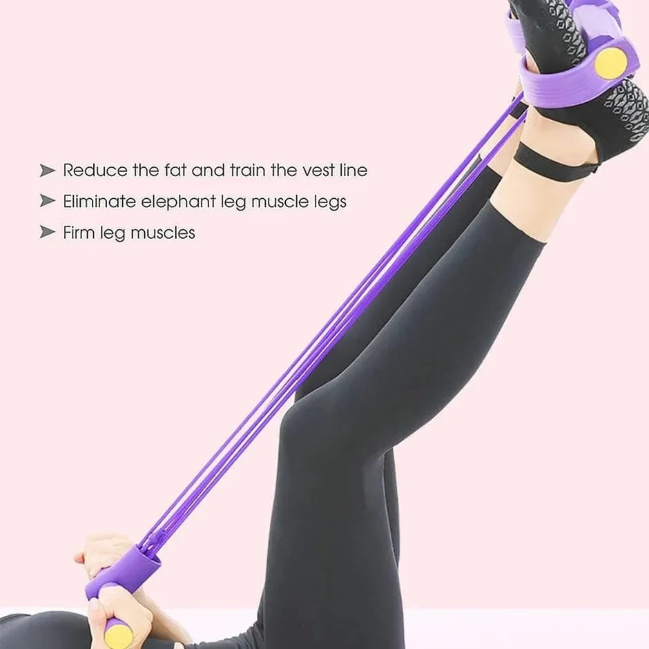 4 Tube Elastic Sit-Up Pull Rope Resistance Band | High Elastic Latex Abdominal Exerciser with Foam Handles for Workout, Fitness, Pilates & Physio Training