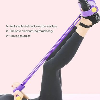 4 Tube Elastic Sit-Up Pull Rope Resistance Band | High Elastic Latex Abdominal Exerciser with Foam Handles for Workout, Fitness, Pilates & Physio Training