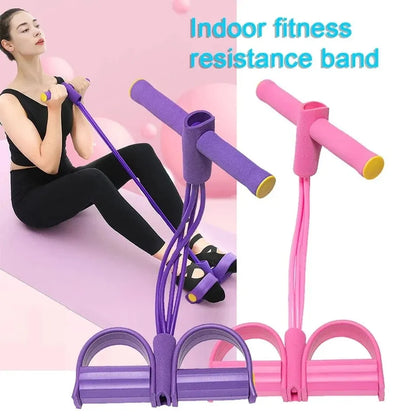 4 Tube Elastic Sit-Up Pull Rope Resistance Band | High Elastic Latex Abdominal Exerciser with Foam Handles for Workout, Fitness, Pilates & Physio Training