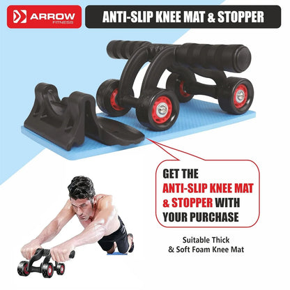4-Wheel Ab Roller Abdominal Workout Equipment with EVA Grip, Steel Frame & PP/PVC Wheels, 30cm Body, 5.8cm Wide Wheels for Core Strength Training Fitness Roller for Abs, Arms & Home Gym Exercise