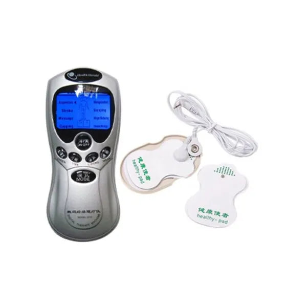 Inditradition 8 in 1 Digital Therapy Machine Electric Muscle Stimulator with Acupuncture & Vibration Modes, Pain Relief Pulse Massager with 4 Electrode Pads, Palm Device, USB Adapter & AAA Batteries
