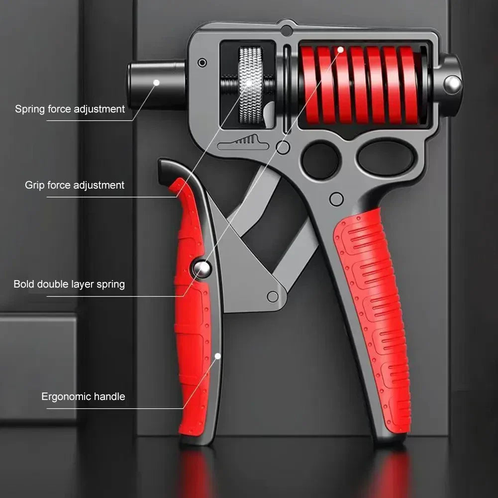 5–165KG Adjustable Hand Grip Strengthener with Steel Spring, R-Shape Wrist & Forearm Trainer, Heavy Duty Grip Exerciser for Arm, Hand & Strength Training (166×128×57mm)