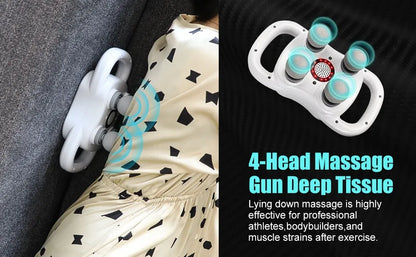 Deep Tissue Massage Gun 4-Heads Handheld Electric Percussion Massager Rechargeable Cordless Body Massager for Pain Relief in Back, Neck, Shoulder & Legs Muscle Relaxation & Recovery