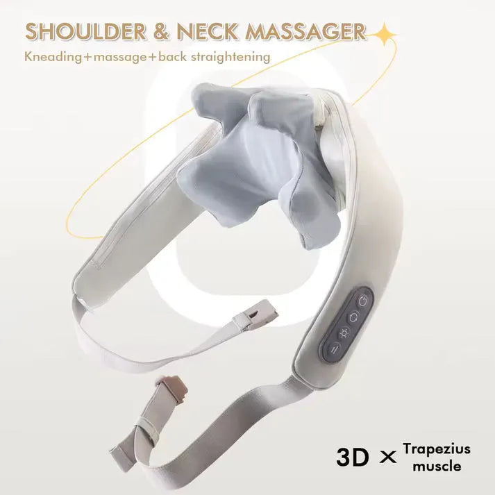 Rechargeable High Quality Neck Massager for Pain Relief with 6D Deep Tissue Kneading, Heat Function, 2 Massage Modes, 2 Intensity Levels, Wearable Electric Massager for Neck, Back, Shoulder, Waist & Legs