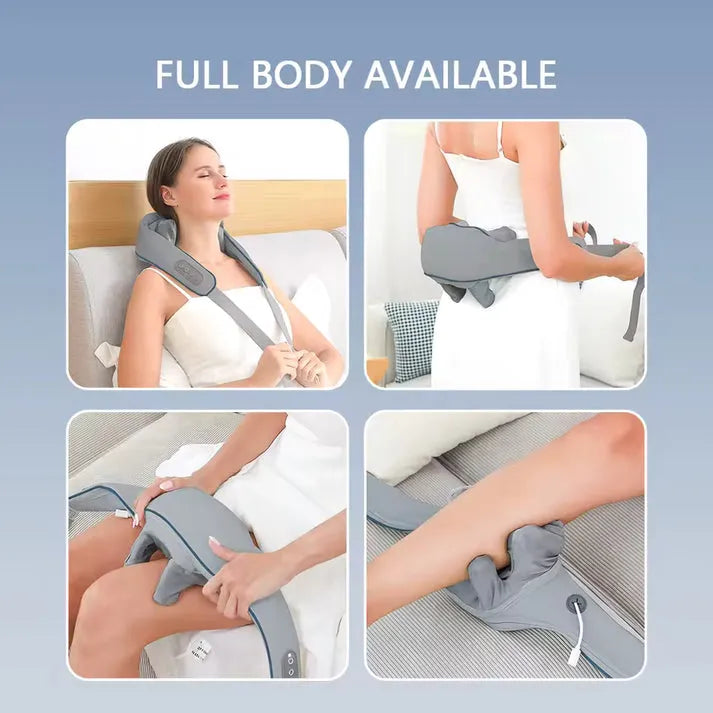 Rechargeable High Quality Neck Massager for Pain Relief with 6D Deep Tissue Kneading, Heat Function, 2 Massage Modes, 2 Intensity Levels, Wearable Electric Massager for Neck, Back, Shoulder, Waist & Legs