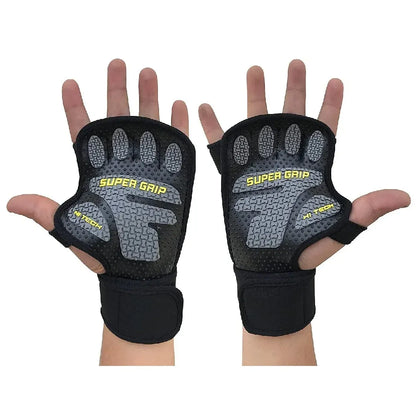 Anti-Slip Half Finger Gym Gloves with Wrist Support Breathable Weightlifting Fitness Gloves for Men & Women Workout, Cross Training, Deadlifts & Pull-Ups (2 Pcs Set)