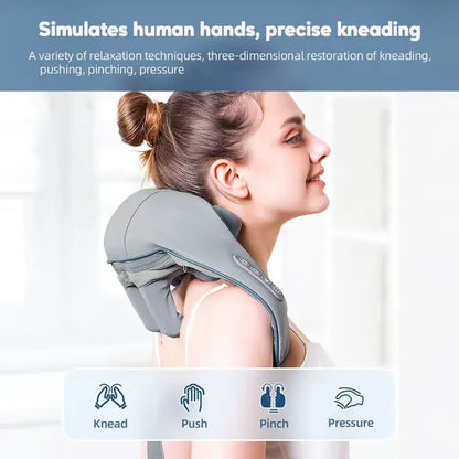 Rechargeable High Quality Neck Massager for Pain Relief with 6D Deep Tissue Kneading, Heat Function, 2 Massage Modes, 2 Intensity Levels, Wearable Electric Massager for Neck, Back, Shoulder, Waist & Legs