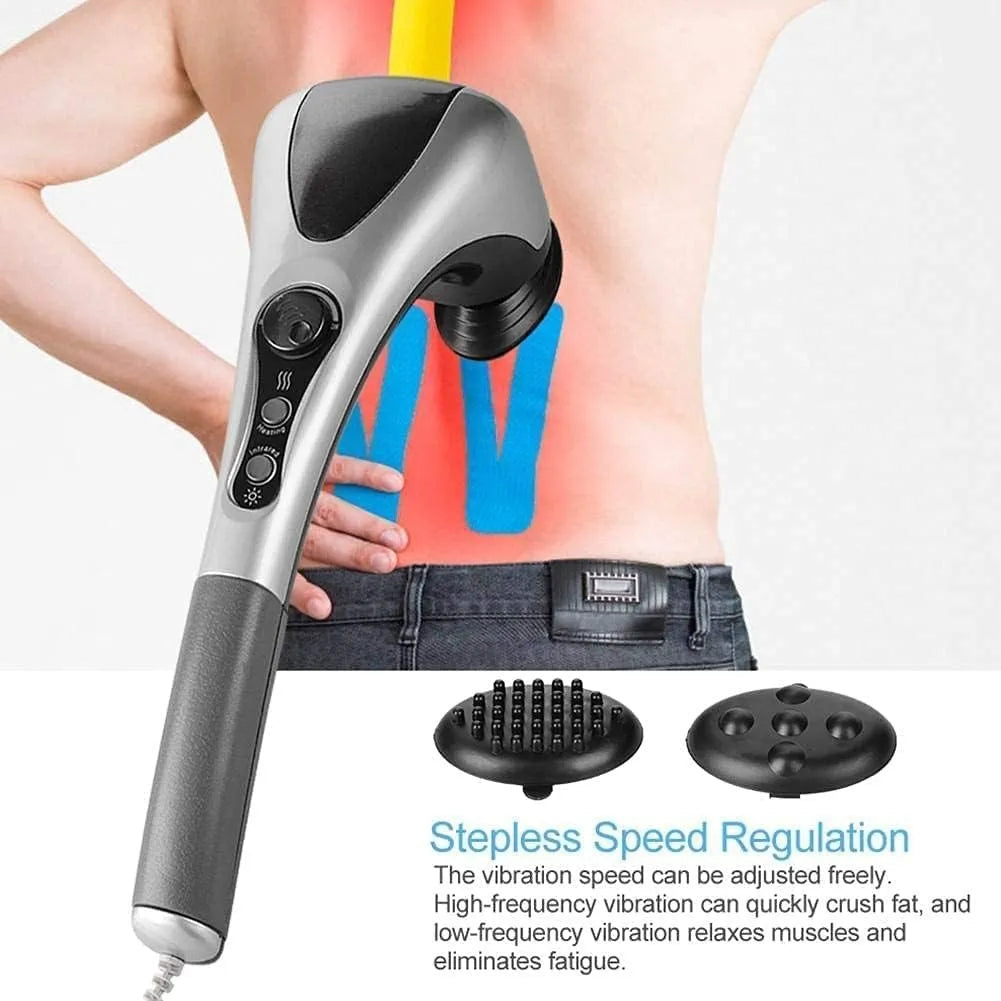 Double Head Full Body Massager, 20W, AC 220–240V, Far Infrared Heating, Dual Massage Heads, Stepless Speed Control, Tapping Massage, 1.5m Power Cord, 42 x 14.5 x 14 cm, Electric Massager for Neck, Back, Shoulder Pain Relief, Deep Tissue Relaxation