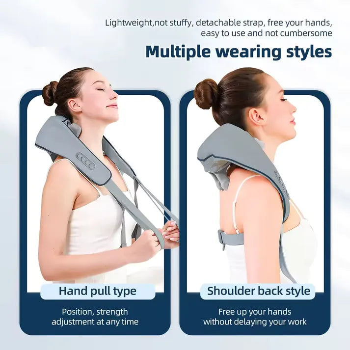 Rechargeable High Quality Neck Massager for Pain Relief with 6D Deep Tissue Kneading, Heat Function, 2 Massage Modes, 2 Intensity Levels, Wearable Electric Massager for Neck, Back, Shoulder, Waist & Legs