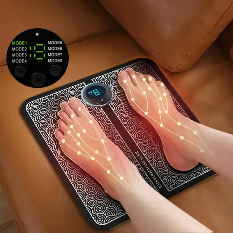EMS Portable Foot Massager Mat USB Rechargeable with 6 Modes, 9 Intensity Levels, EMS Pulse Therapy, 15-Min Timer & 320×290mm Pad for Foot Pain Relief, Blood Circulation & Muscle Relaxation