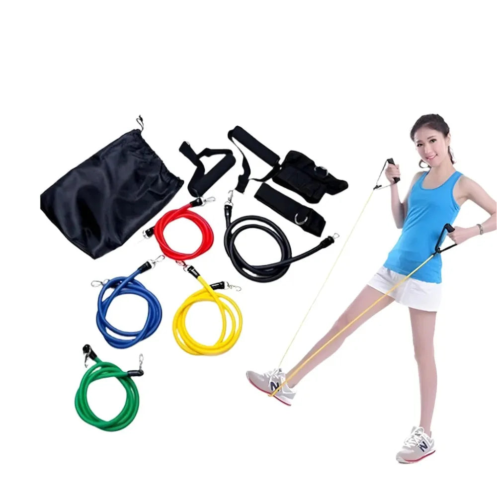 11 Piece Resistance Bands Exercise Set for CrossFit & Fitness Training | Portable Home Gym Workout Bands with Door Anchor, Handles & Ankle Straps | Medium & Premium Quality