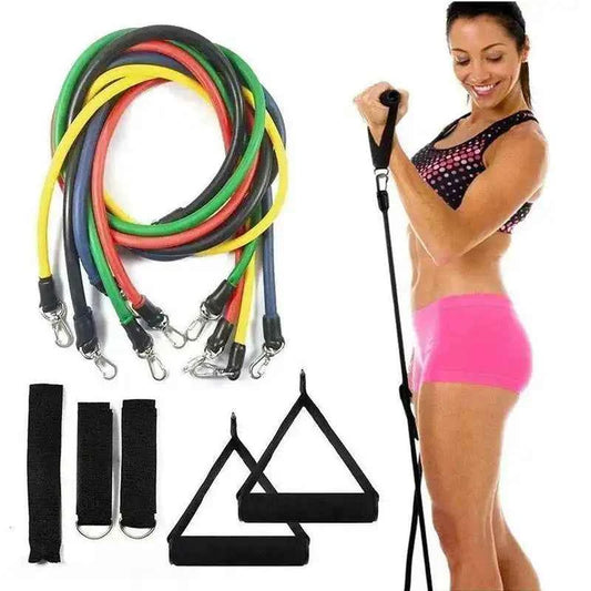11 Piece Resistance Bands Exercise Set for CrossFit & Fitness Training | Portable Home Gym Workout Bands with Door Anchor, Handles & Ankle Straps | Medium & Premium Quality