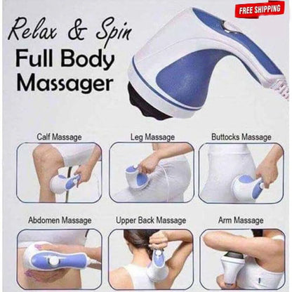 Electric Spin Tone Body Massager Machine AC 220V 60Hz 25W with 5 Removable Heads, Adjustable Speed, Dial Control, 7.5cm Roller Head, Portable 1.0kg Slimming & Relax Full Body Massage Device