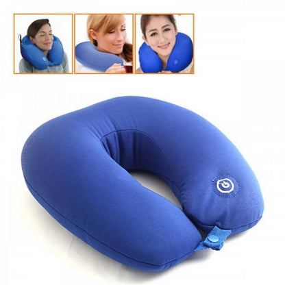 Travel Neck Massager Pillow U-Shape Vibrating Neck Cushion with Flannel Material, M+emory Foam, MP3 Support & 2 AA Battery Power Supply