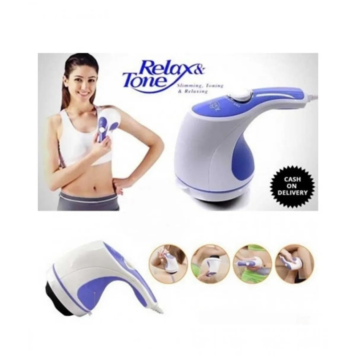 Electric Spin Tone Body Massager Machine AC 220V 60Hz 25W with 5 Removable Heads, Adjustable Speed, Dial Control, 7.5cm Roller Head, Portable 1.0kg Slimming & Relax Full Body Massage Device