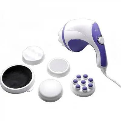 Electric Spin Tone Body Massager Machine AC 220V 60Hz 25W with 5 Removable Heads, Adjustable Speed, Dial Control, 7.5cm Roller Head, Portable 1.0kg Slimming & Relax Full Body Massage Device